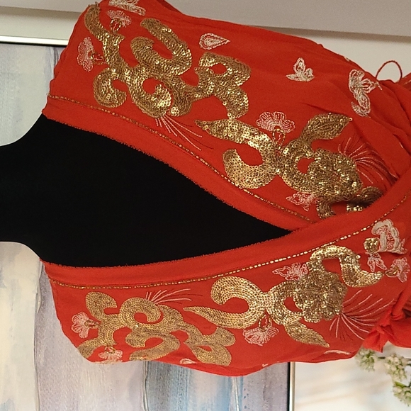 Free People Orange V neck  Peplum Blouse  sz XS - Picture 2 of 8